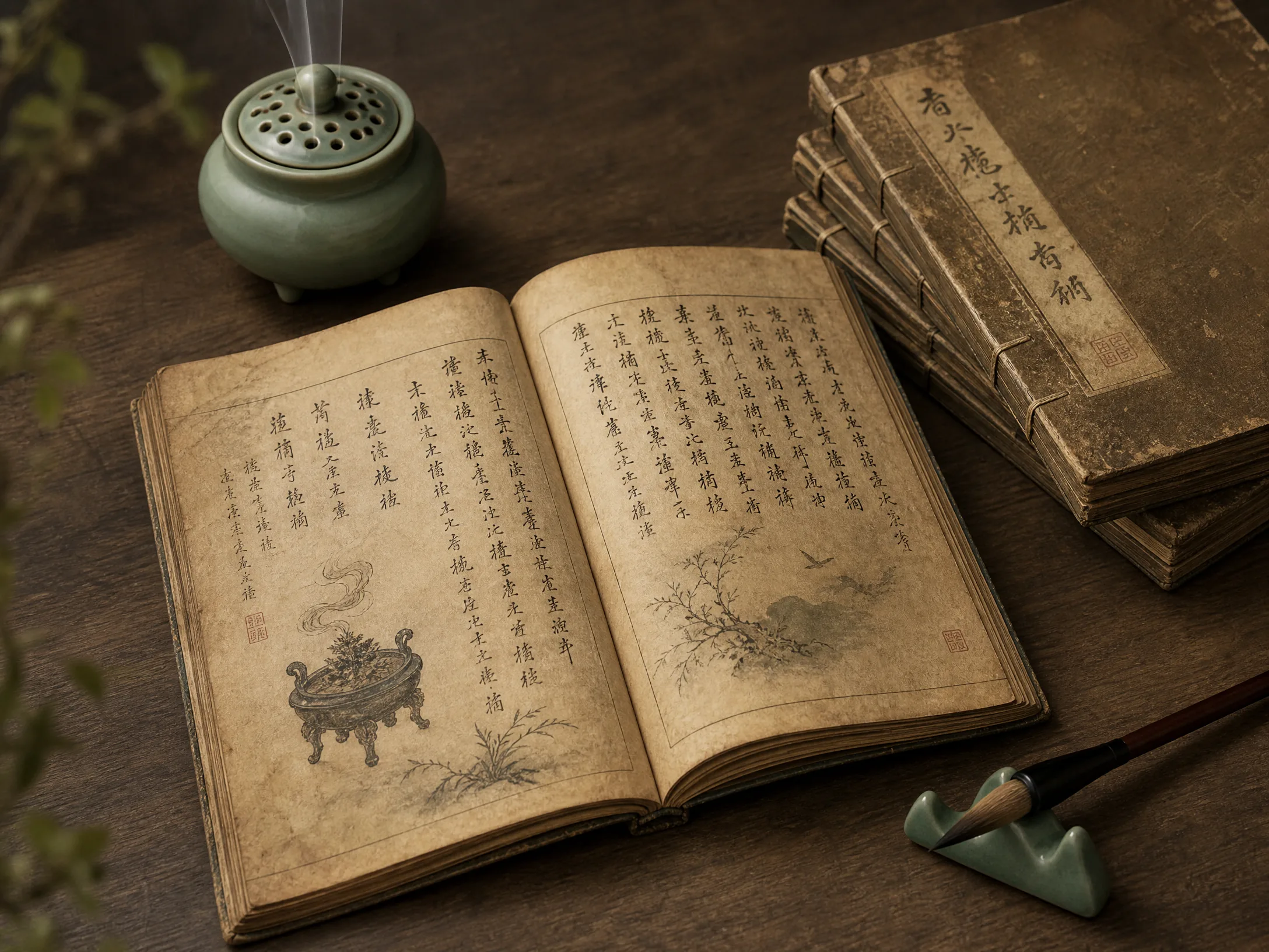 历代香谱古籍，线装书页上竖排手写香方文字